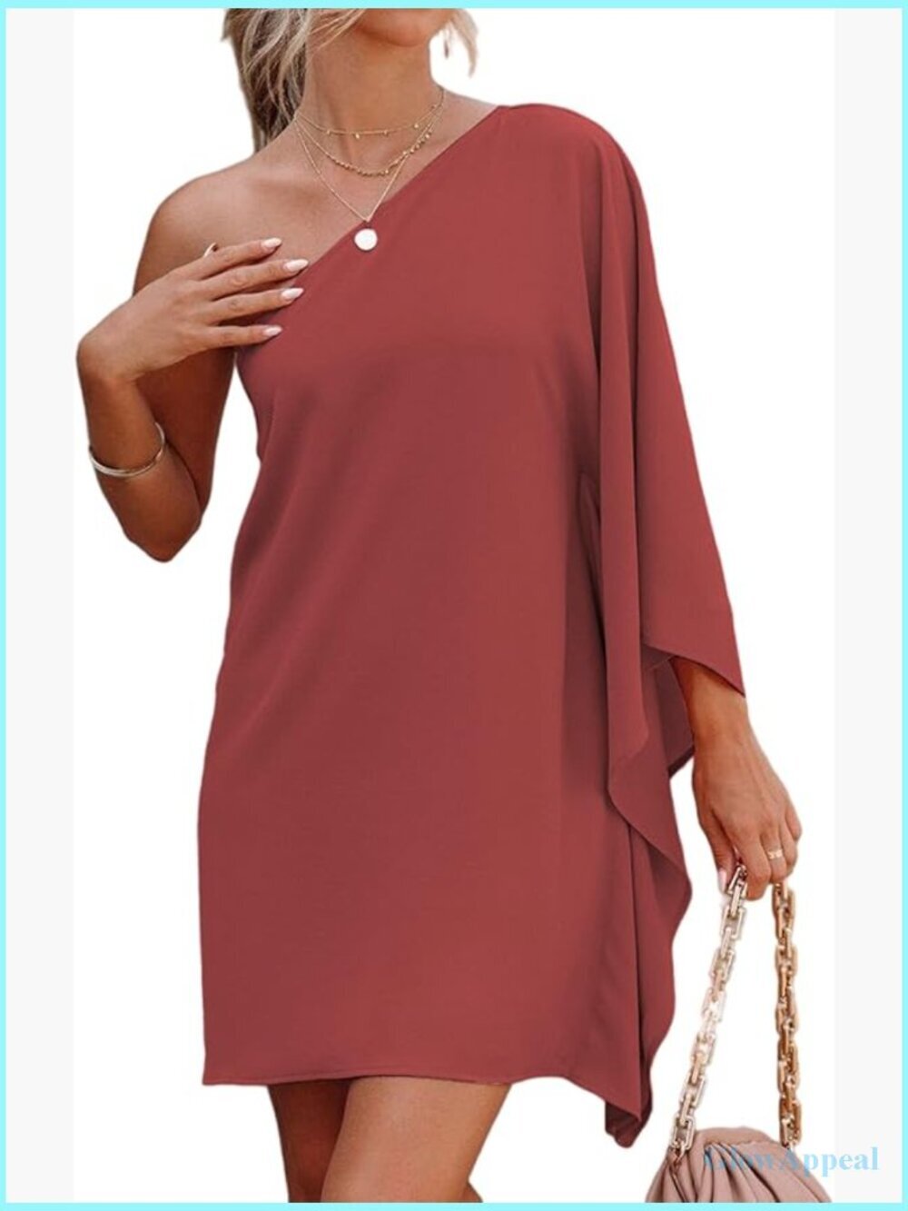 One Shoulder Batwing Sleeve Mini Cocktail Party Dress